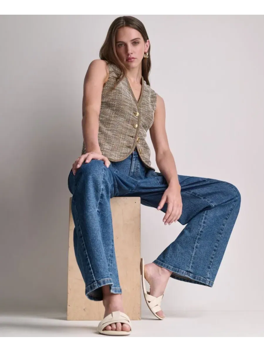 Джинсы свободного кроя с широкой штаниной Seamed Jeans BCBG — изображение 7 из 9, синий