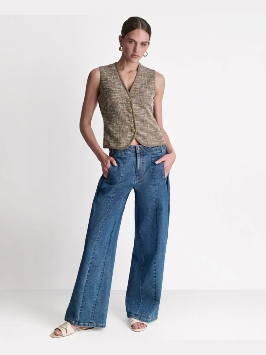 Джинсы свободного кроя с широкой штаниной Seamed Jeans BCBG — изображение 9 из 9, синий