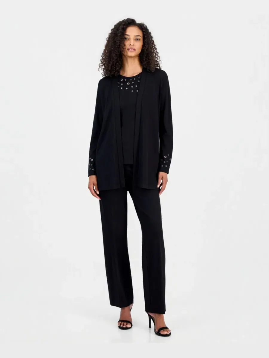 Кардиган женский с открытым передом и отделкой люверсами Anne Klein — изображение 2 из 4, черный