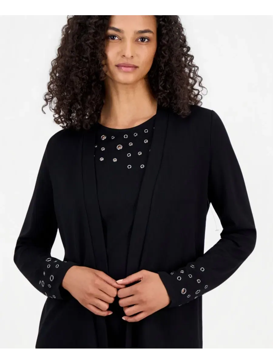 Кардиган женский с открытым передом и отделкой люверсами Anne Klein — изображение 3 из 4, черный