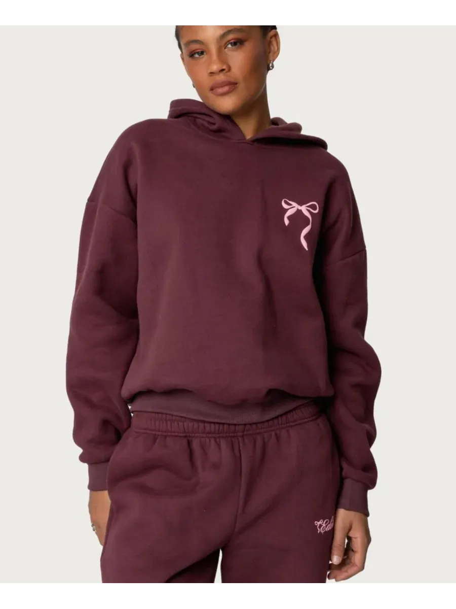 Худи оверсайз с бантом Sasha Oversized Graphic Fleece Edikted — изображение 1 из 5, бордовый