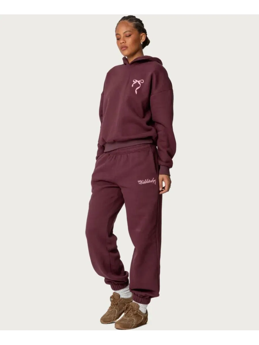 Худи оверсайз с бантом Sasha Oversized Graphic Fleece Edikted — изображение 3 из 5, бордовый