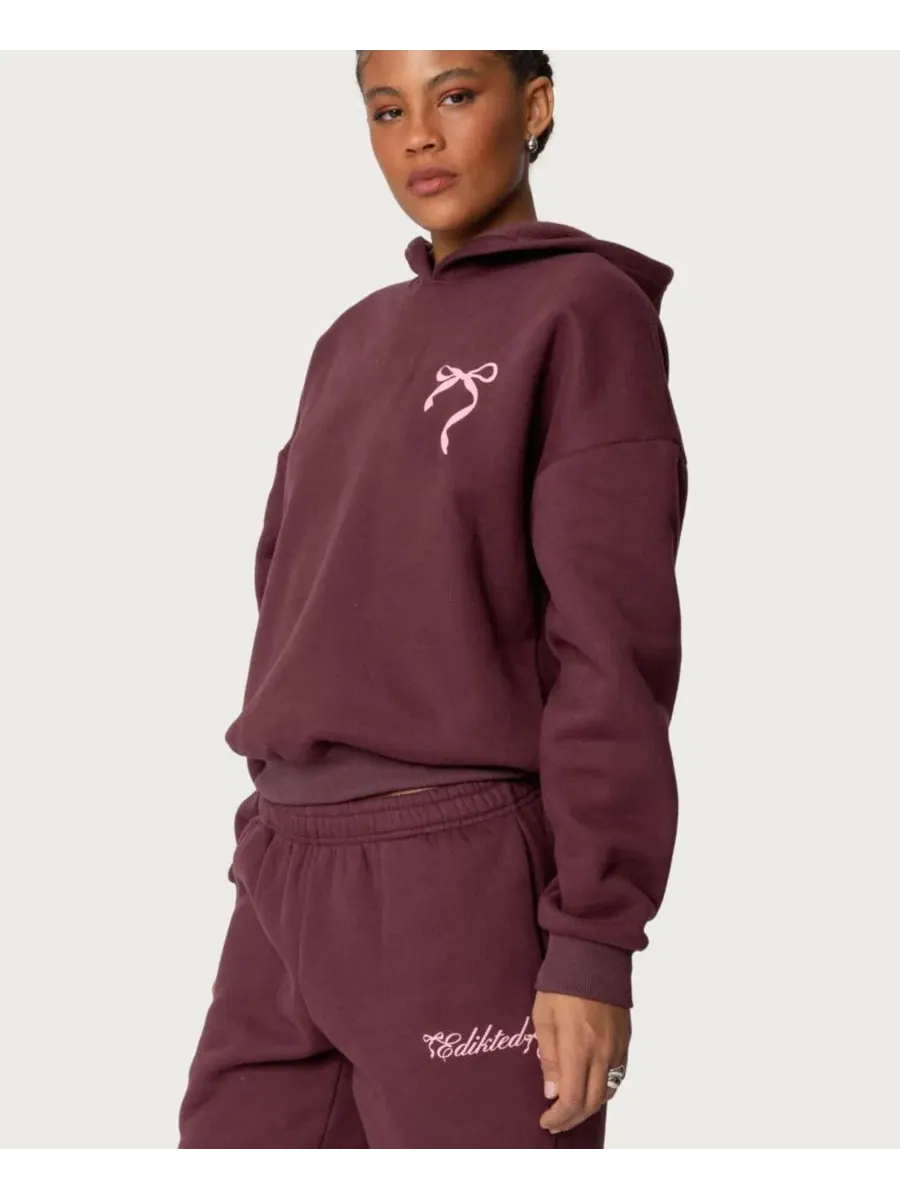 Худи оверсайз с бантом Sasha Oversized Graphic Fleece Edikted — изображение 4 из 5, бордовый