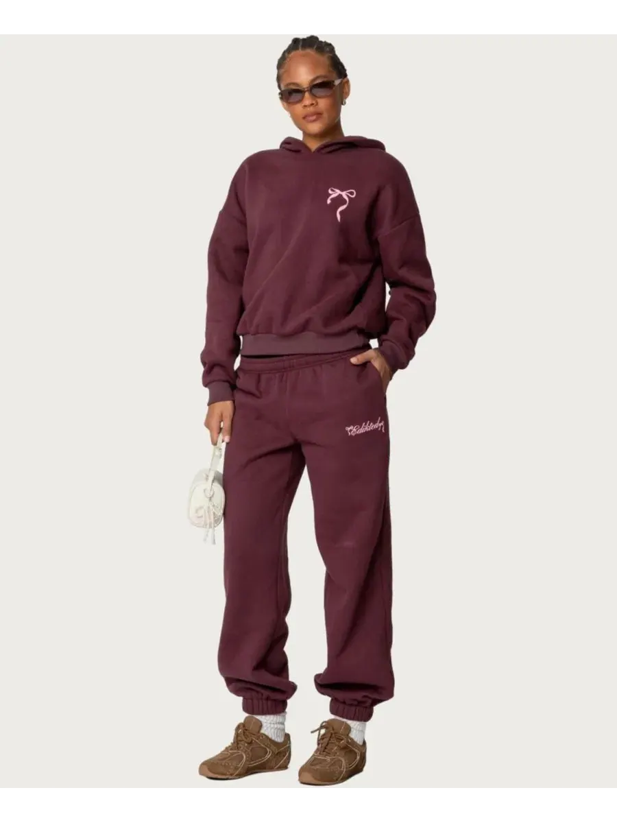Худи оверсайз с бантом Sasha Oversized Graphic Fleece Edikted — изображение 5 из 5, бордовый