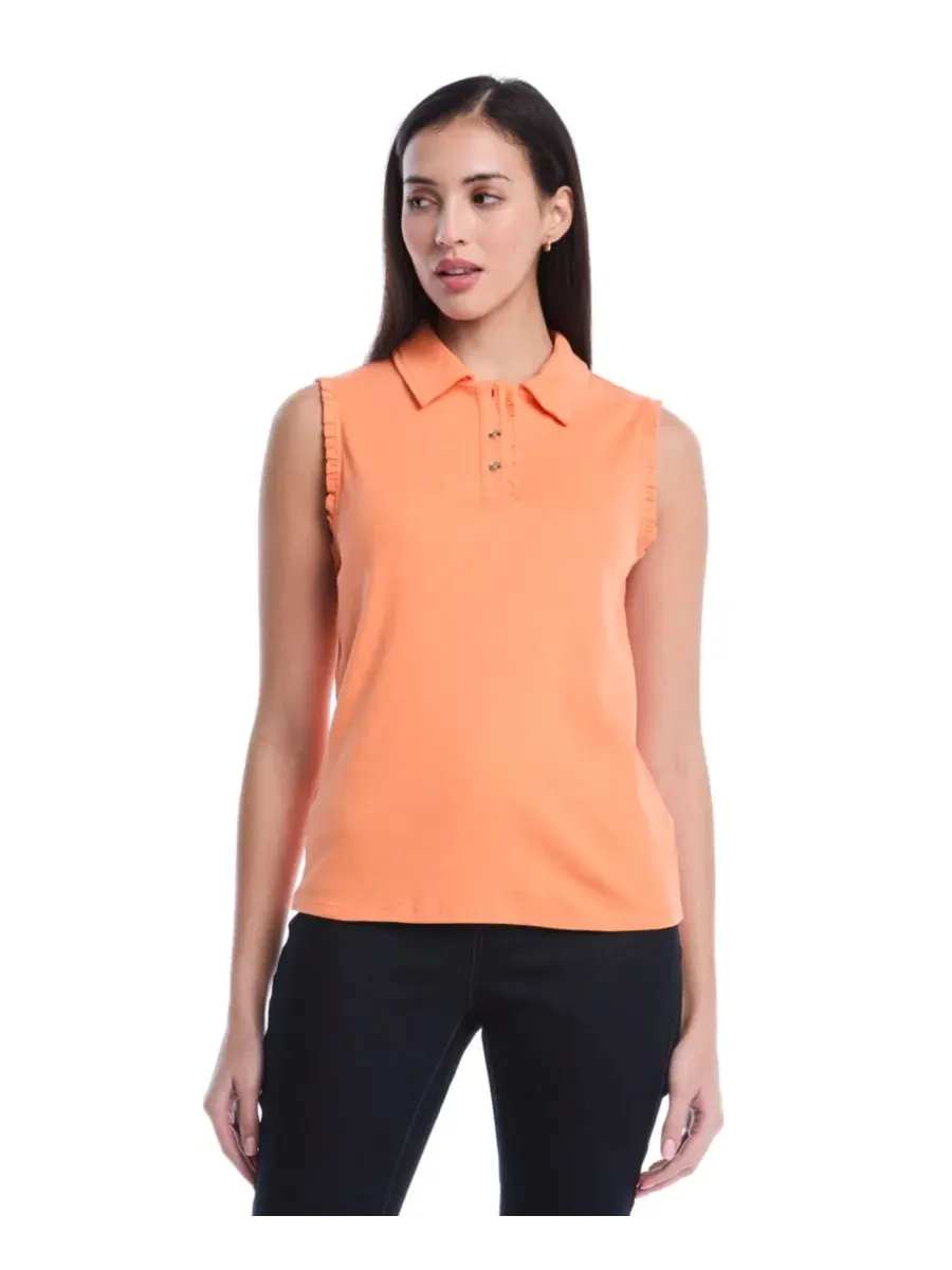 Женское поло без рукавов с кружевной отделкой Petite Ruffle Trim Sleeveless Polo Shirt Rafaella