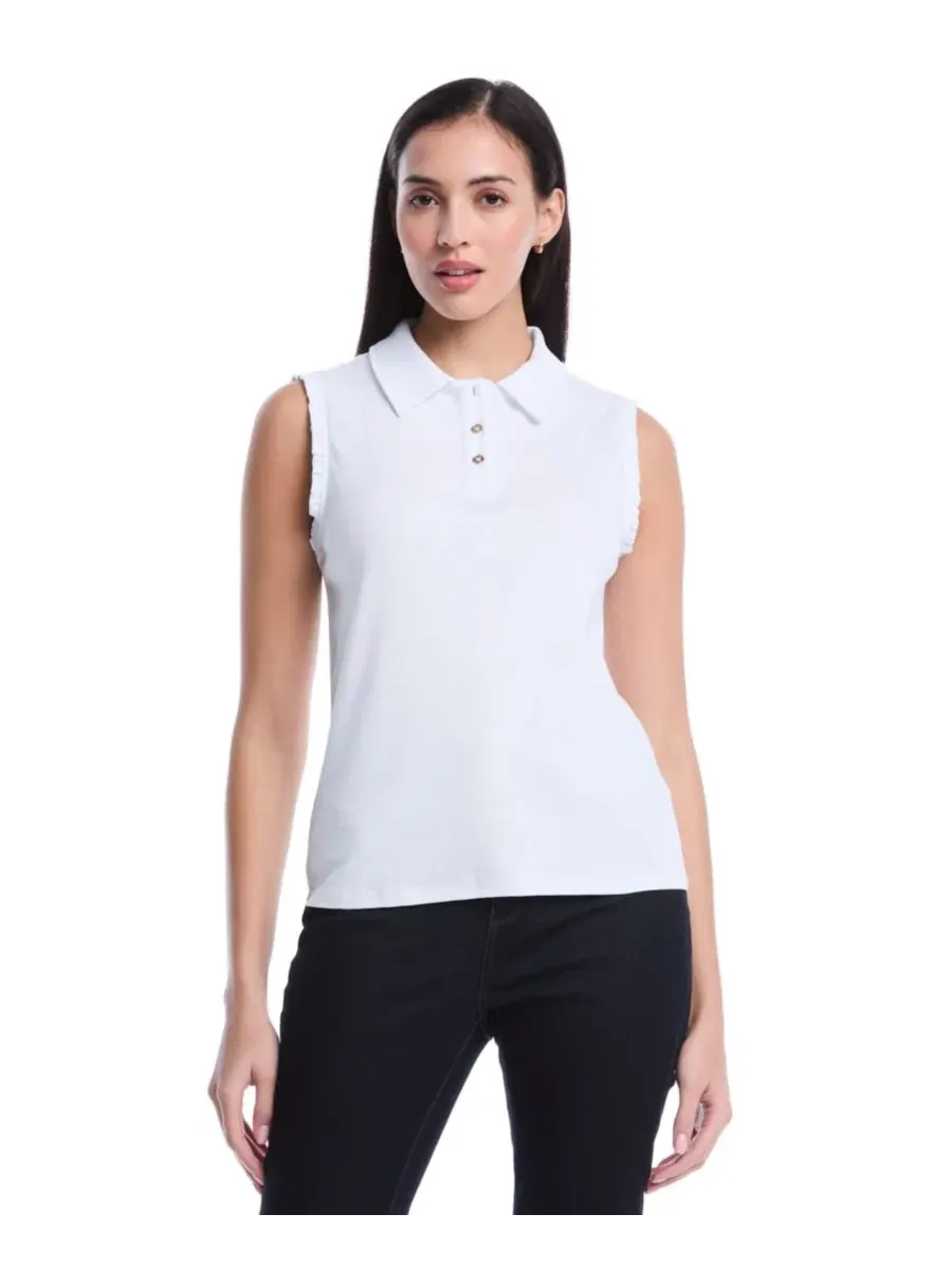 Женское поло без рукавов с рюшами Petite Ruffle Trim Sleeveless Polo Shirt Rafaella