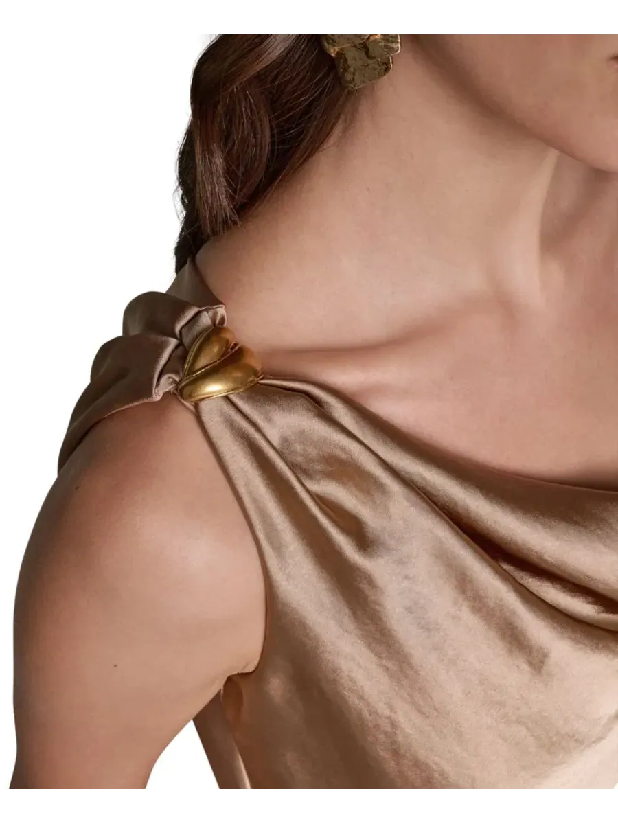 Платье из сатина с воротником-качели и асимметрией, модель Cowl Neck Asymmetrical Satin Donna Karan — изображение 4 из 5