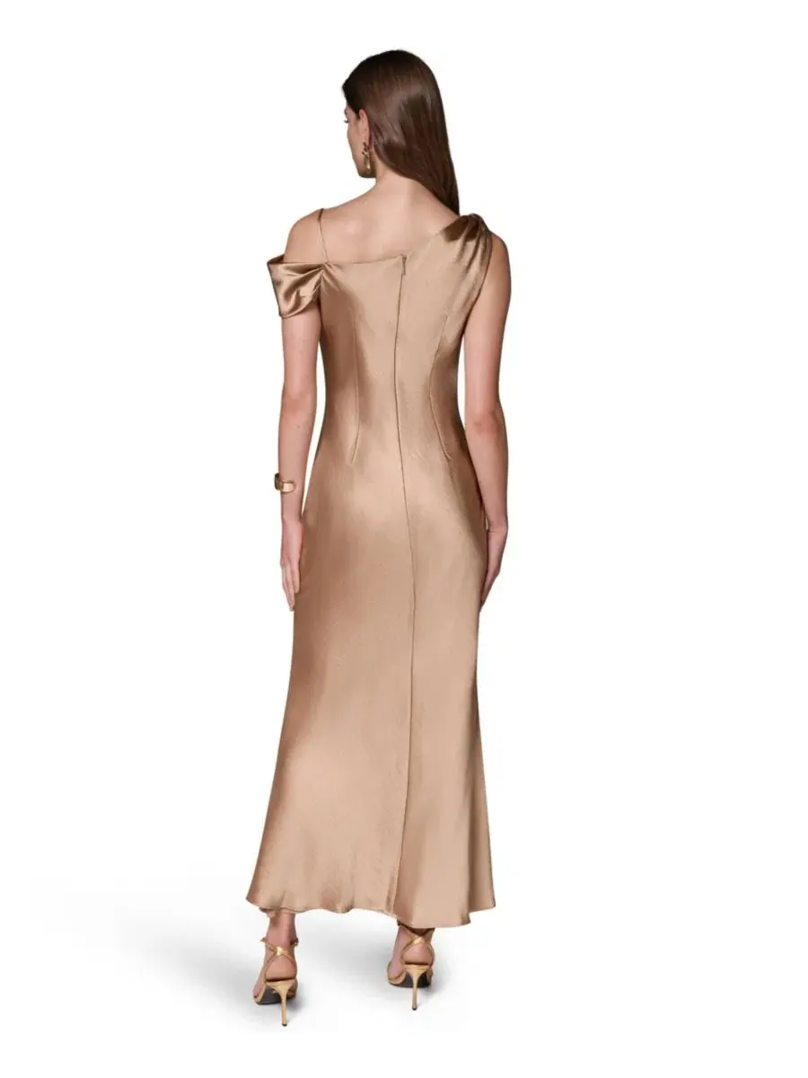 Платье из сатина с воротником-качели и асимметрией, модель Cowl Neck Asymmetrical Satin Donna Karan — изображение 5 из 5
