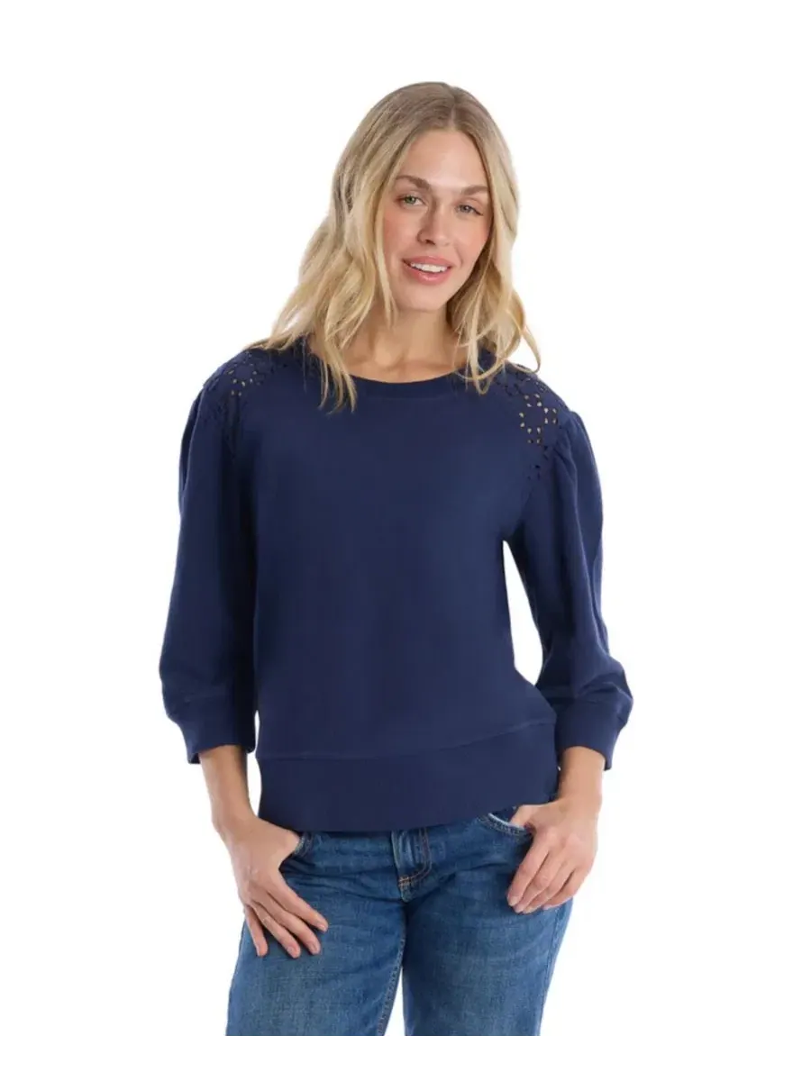 Женский топ с 3/4 рукавом и вставками Eyelet Mix WILT — изображение 1 из 6, синий