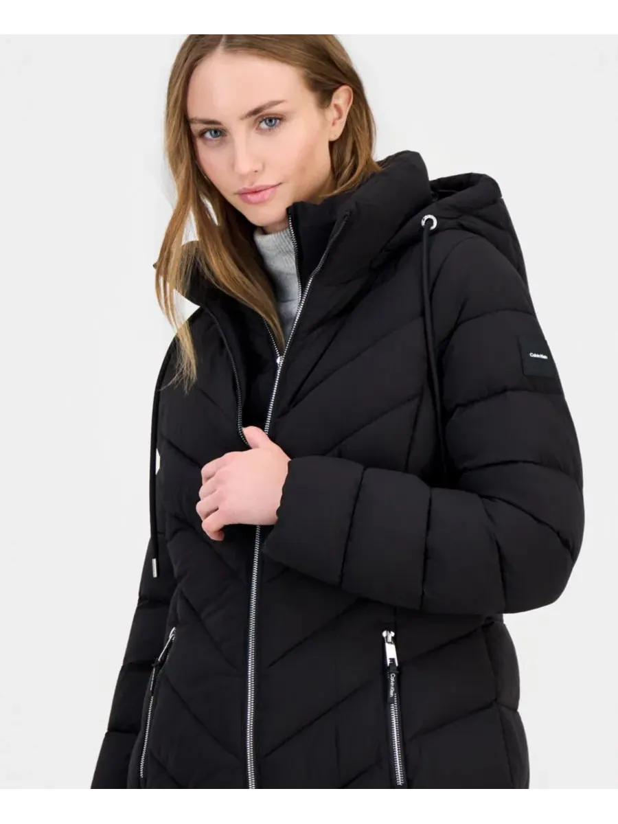 Женское стеганое пальто-пуховик с капюшоном Calvin Klein — изображение 3 из 3, черный