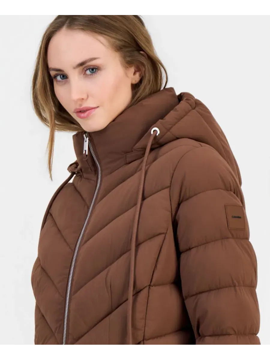 Пуховик с капюшоном и съемным воротником Calvin Klein — изображение 3 из 5, коричневый