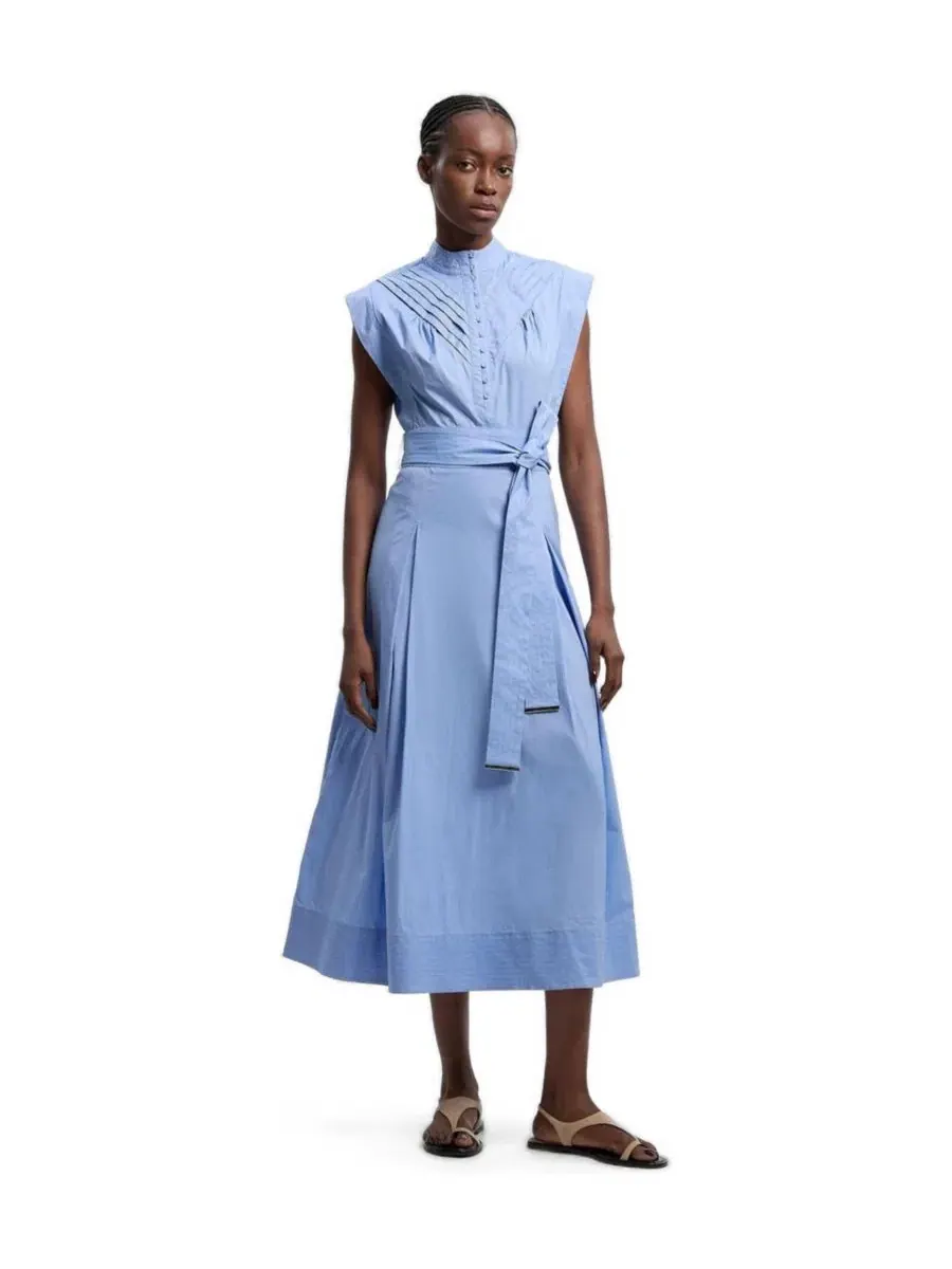 Платье миди с поясом Cotton Tie Waist Karen Millen — изображение 1 из 4, синий