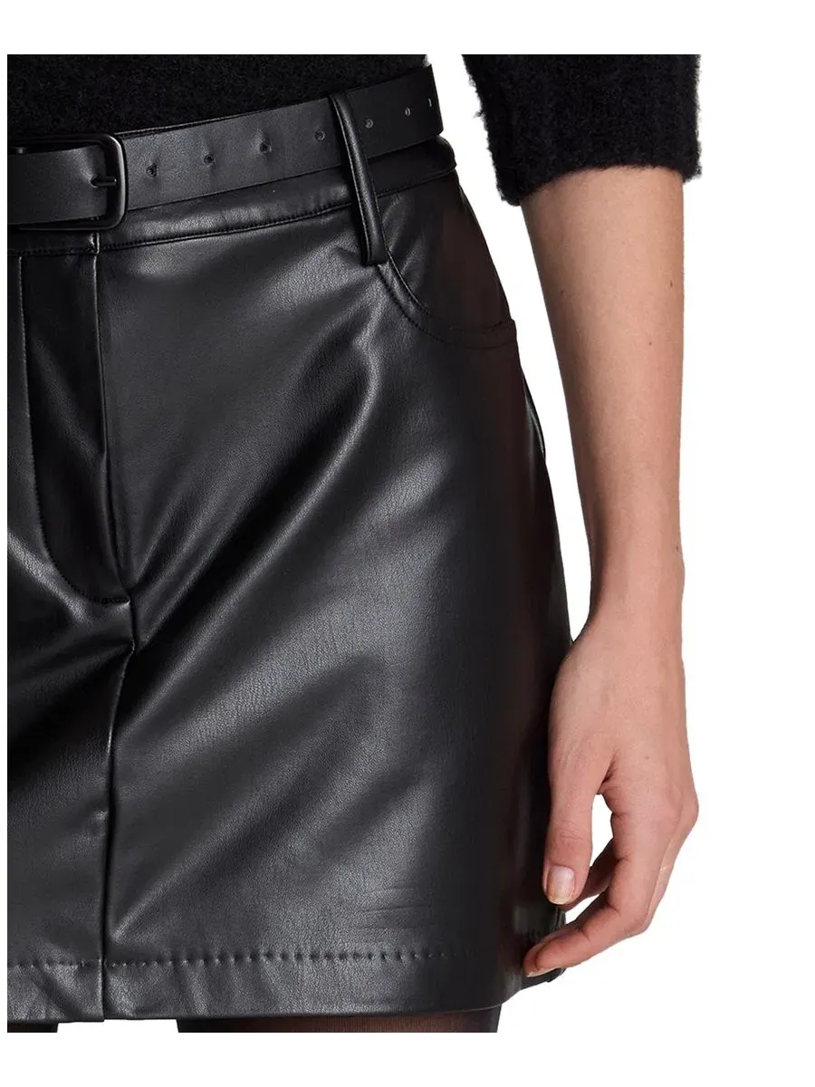 Юбка-мини из искусственной кожи A-силуэта Kenneth Cole — изображение 4 из 5, черный