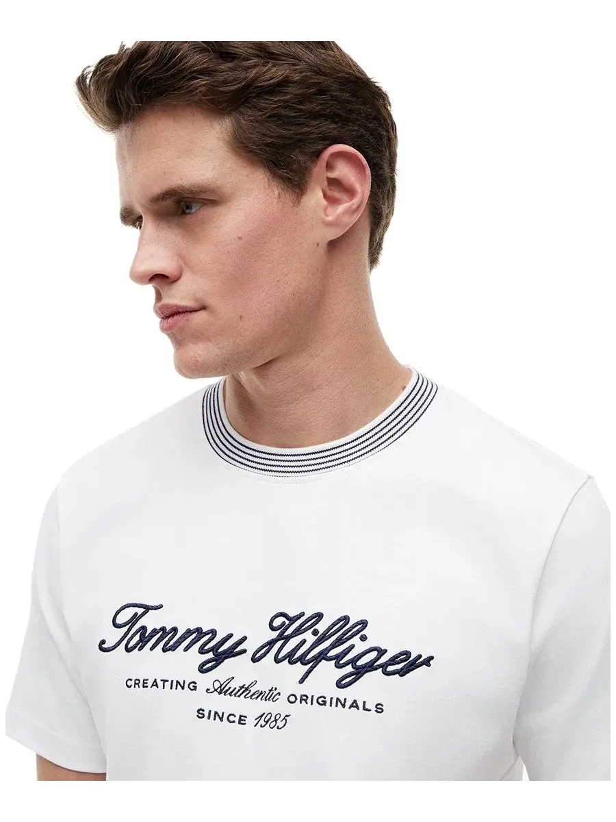 Футболка с контрастным воротником Tommy Hilfiger — изображение 3 из 4, белый