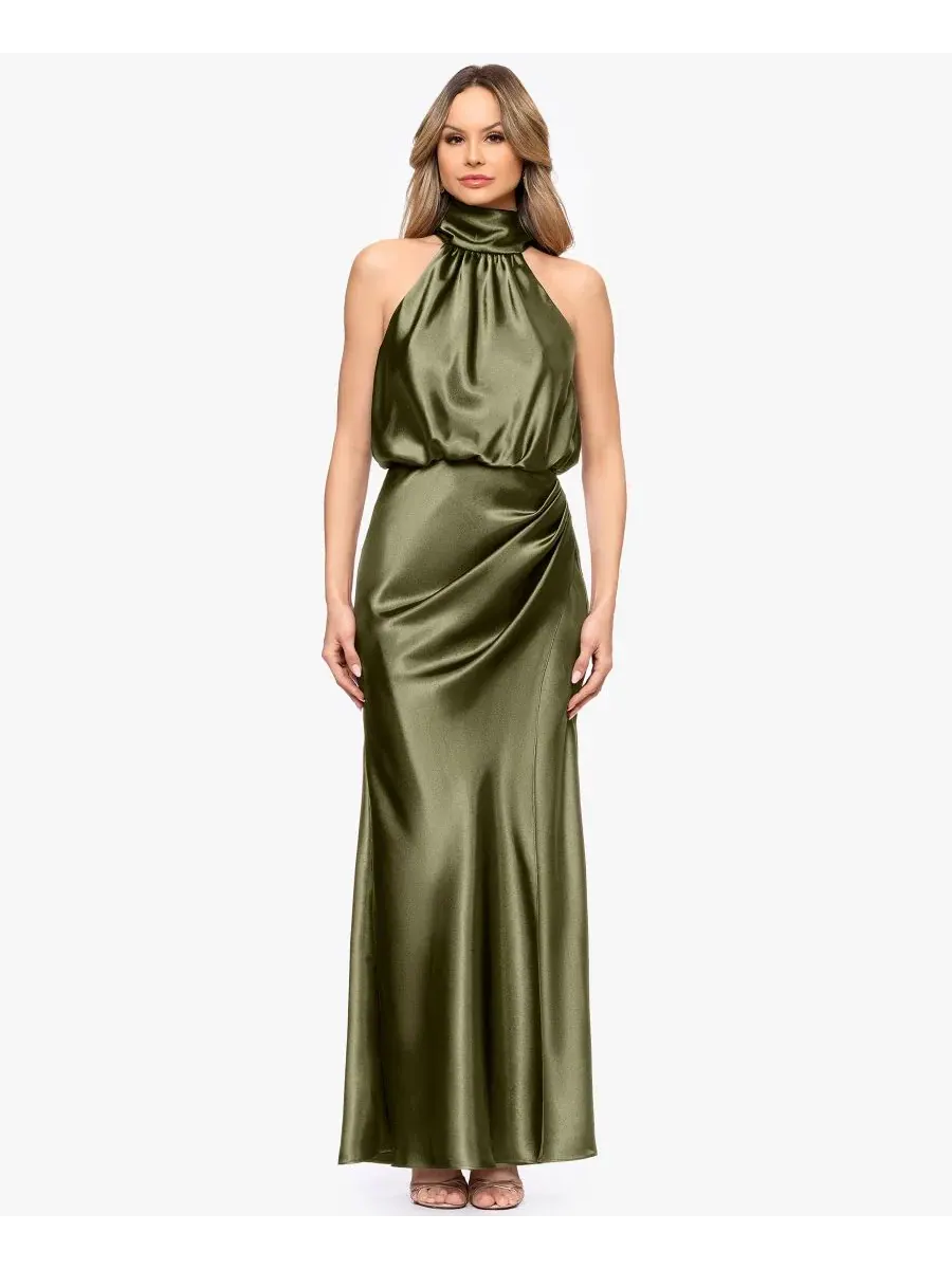 Платье макси с завязками на шее Petite Halter Neck Gown Betsy & Adam — зеленый