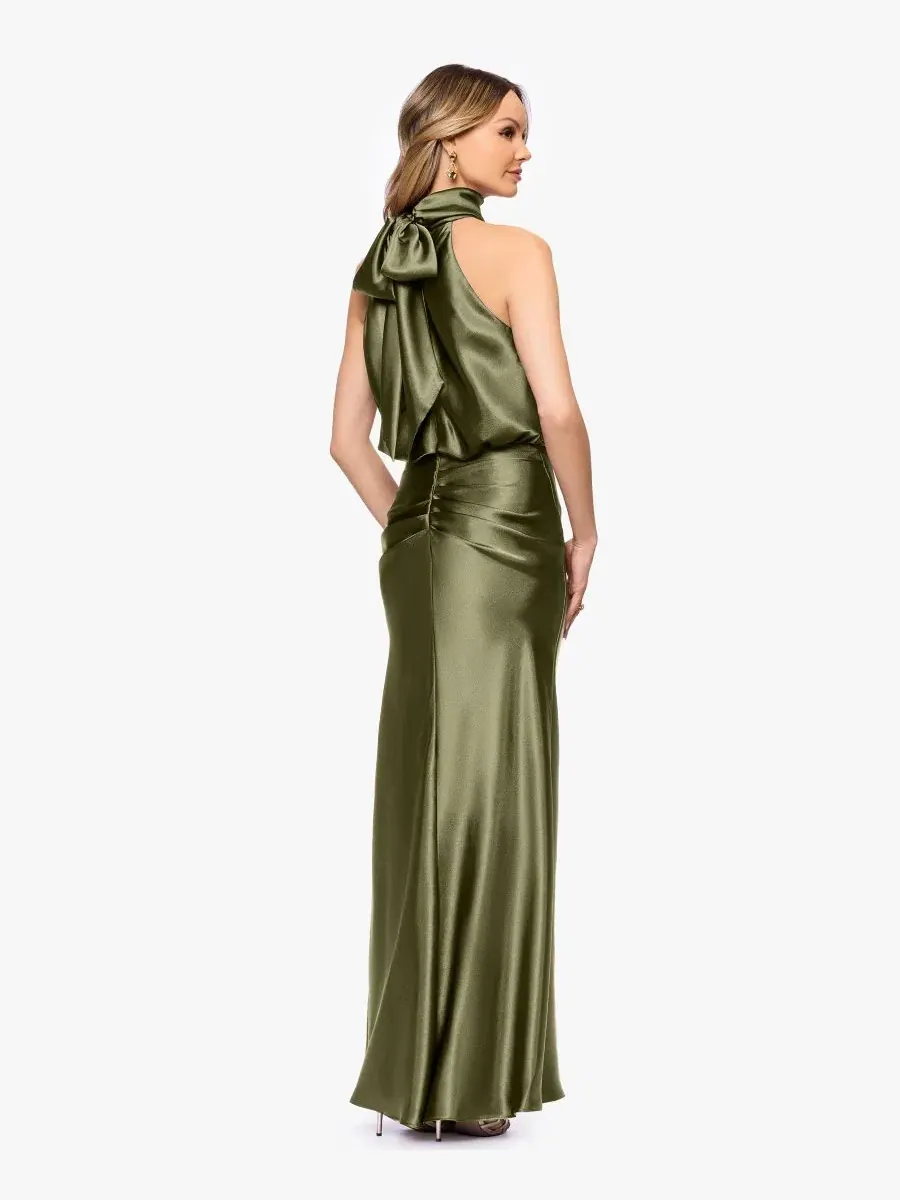 Платье макси с завязками на шее Petite Halter Neck Gown Betsy & Adam — изображение 4 из 4, оливковый