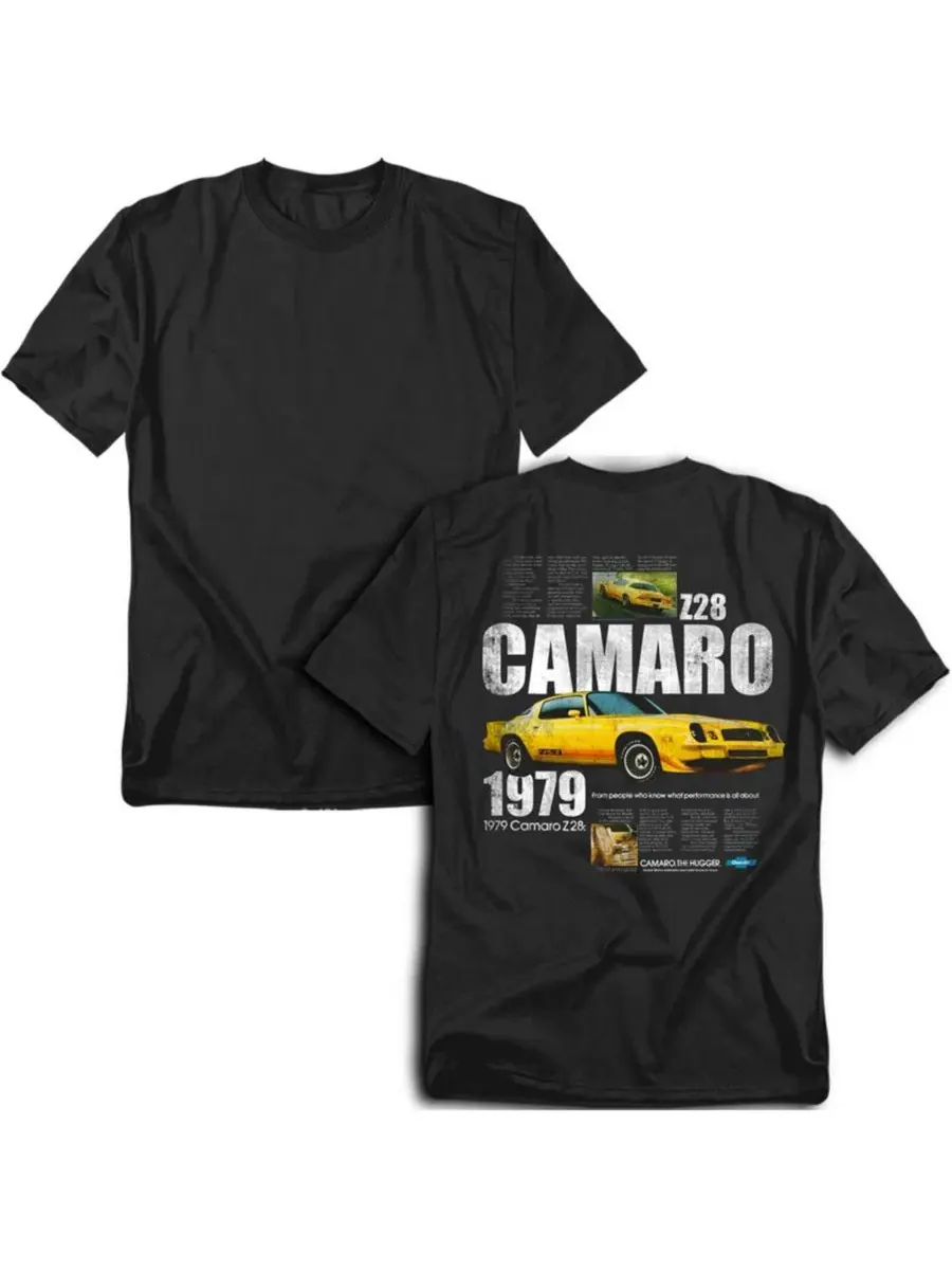 Футболка с принтом Chevrolet Camaro Z28 Back Corvette — черный