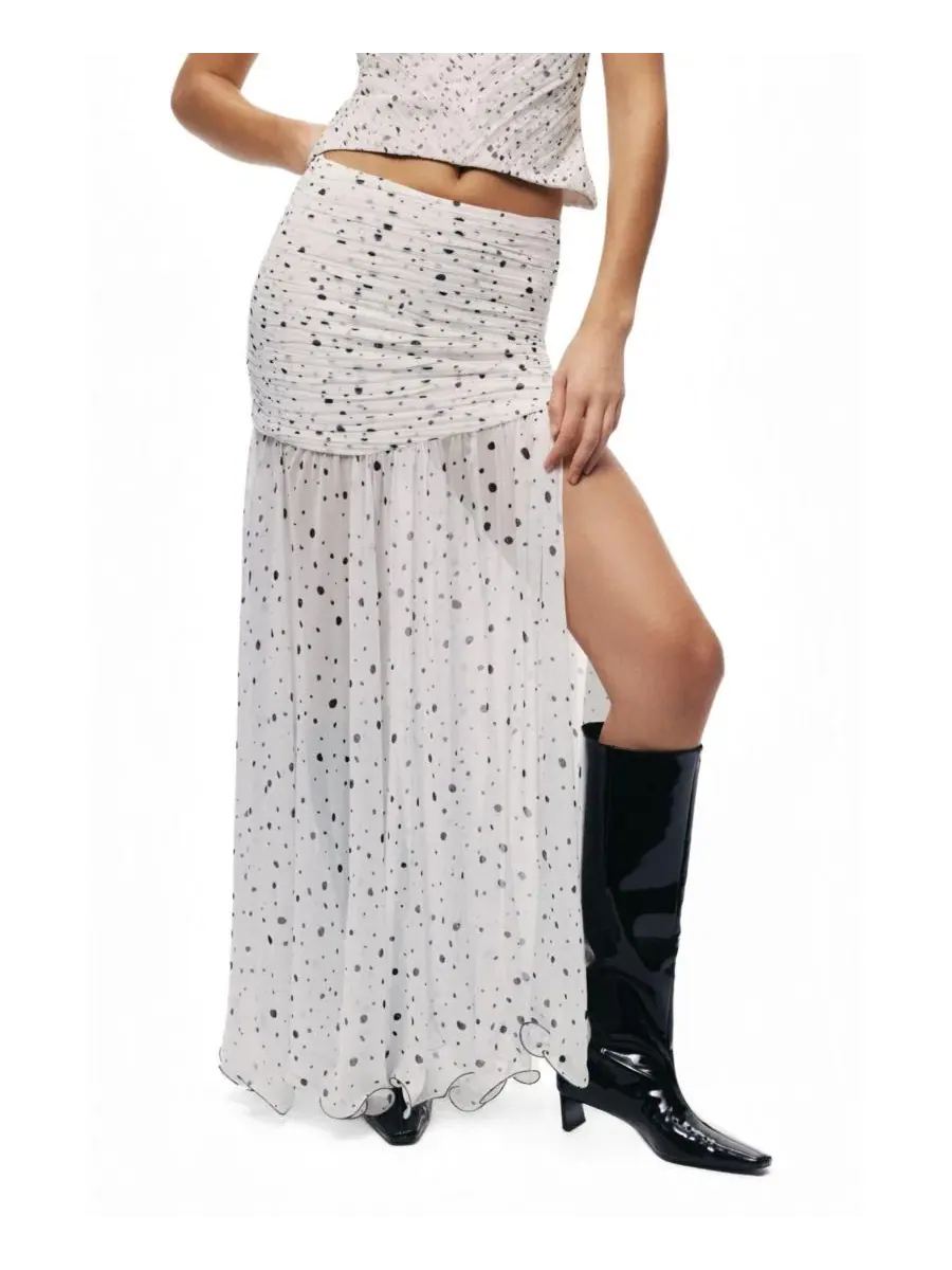 Юбка макси с разрезом и принтом Printed Slit-Detail Maxi Skirt NOCTURNE — изображение 3 из 8, мульти