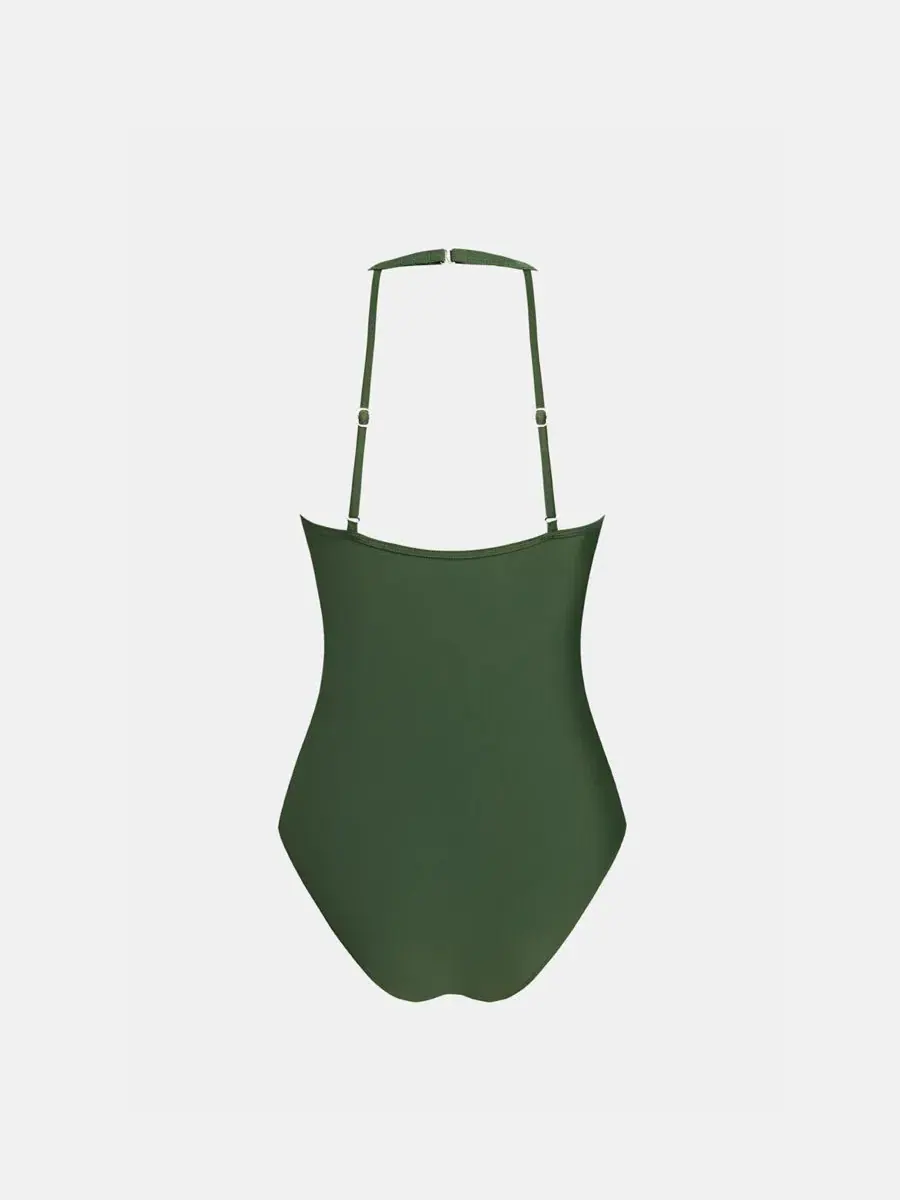 Цельный купальник с сетчатыми вставками и драпировкой, модель Scoop Neck Mesh Panel Ruched Cupshe — изображение 5 из 5
