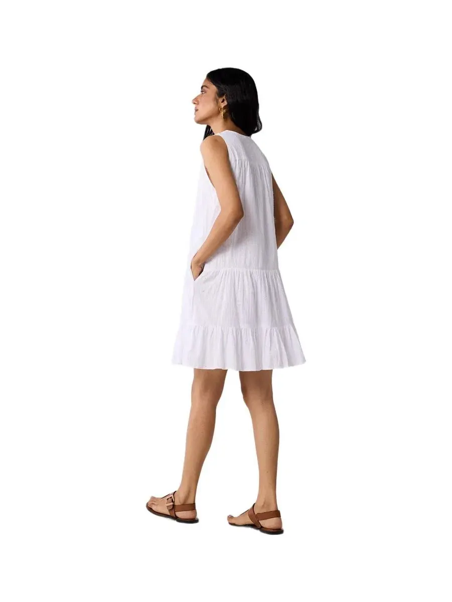 Платье-трапеция с вышивкой Everyday Sleeveless Short Tiered Dress Reistor — изображение 2 из 11, белый