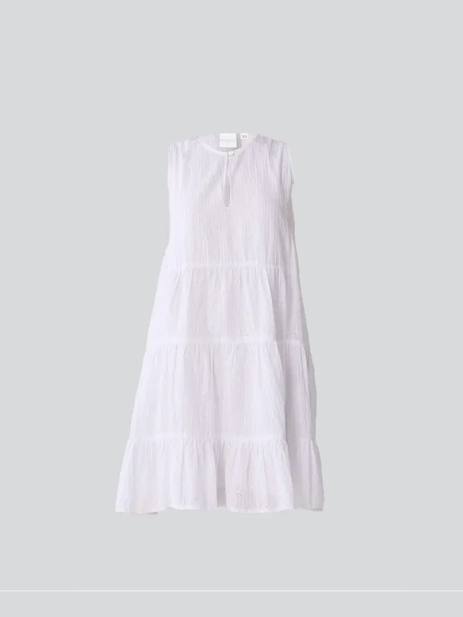 Платье-трапеция с вышивкой Everyday Sleeveless Short Tiered Dress Reistor — изображение 3 из 11, белый