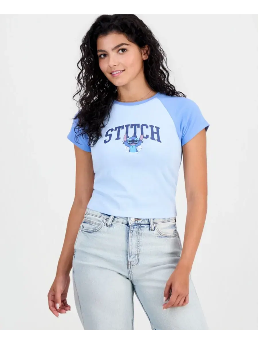 Футболка с принтом Stitch, модель Ribbed Crewneck Raglan Disney — изображение 1 из 4, синий
