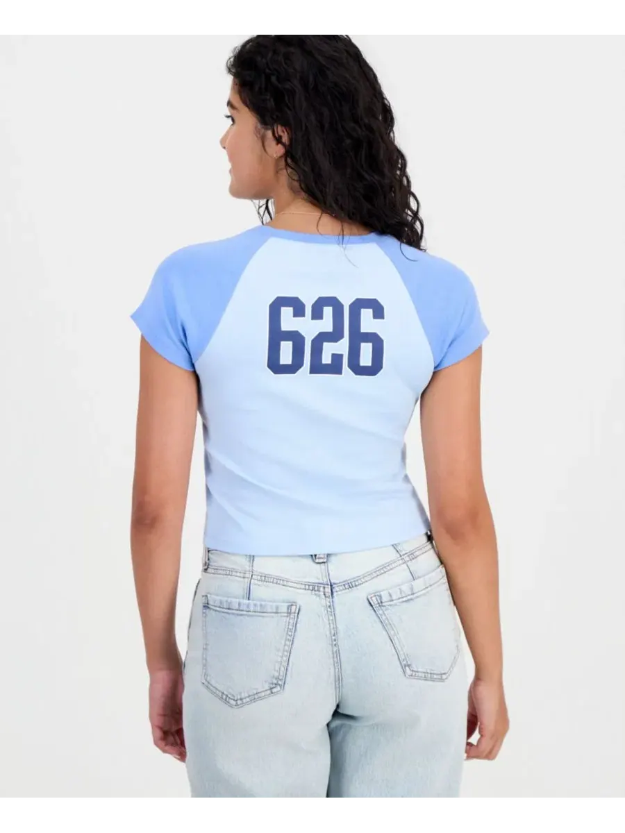 Футболка с принтом Stitch, модель Ribbed Crewneck Raglan Disney — изображение 2 из 4, синий