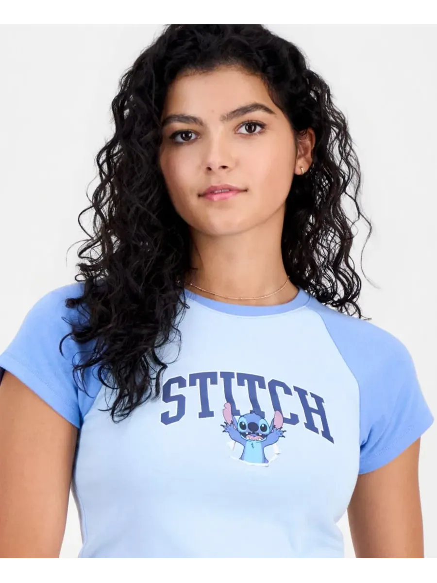Футболка с принтом Stitch, модель Ribbed Crewneck Raglan Disney — изображение 3 из 4, синий