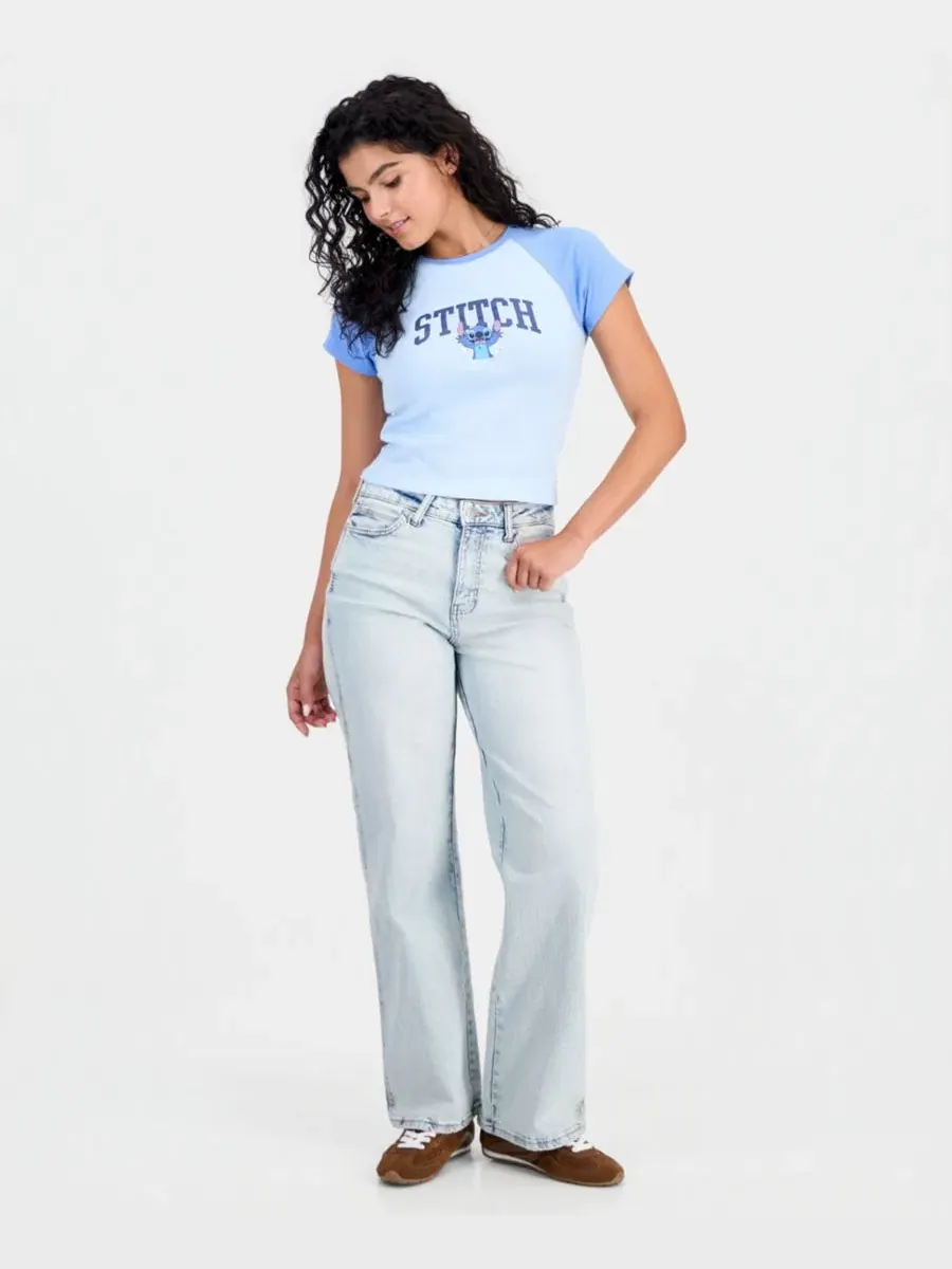 Футболка с принтом Stitch, модель Ribbed Crewneck Raglan Disney — изображение 4 из 4, синий