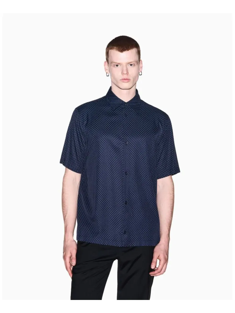 Рубашка с коротким рукавом с принтом A|X Armani Exchange — изображение 1 из 8, глубокий темно-синий
