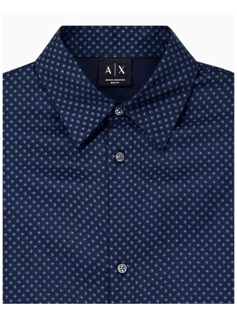 Рубашка с коротким рукавом с принтом A|X Armani Exchange — изображение 4 из 8, глубокий темно-синий