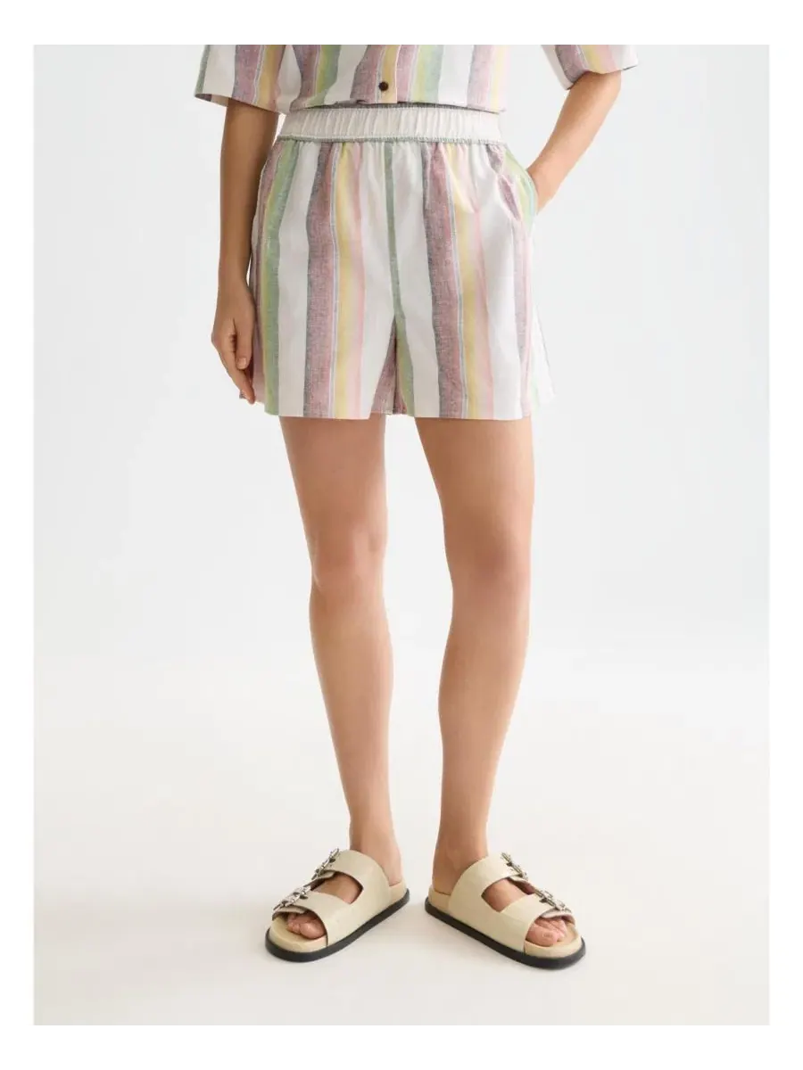 Шорты с эластичным поясом и полосатым принтом, модель Faded Striped Elastic Waistband Short SCOTCH — изображение 1 из 6