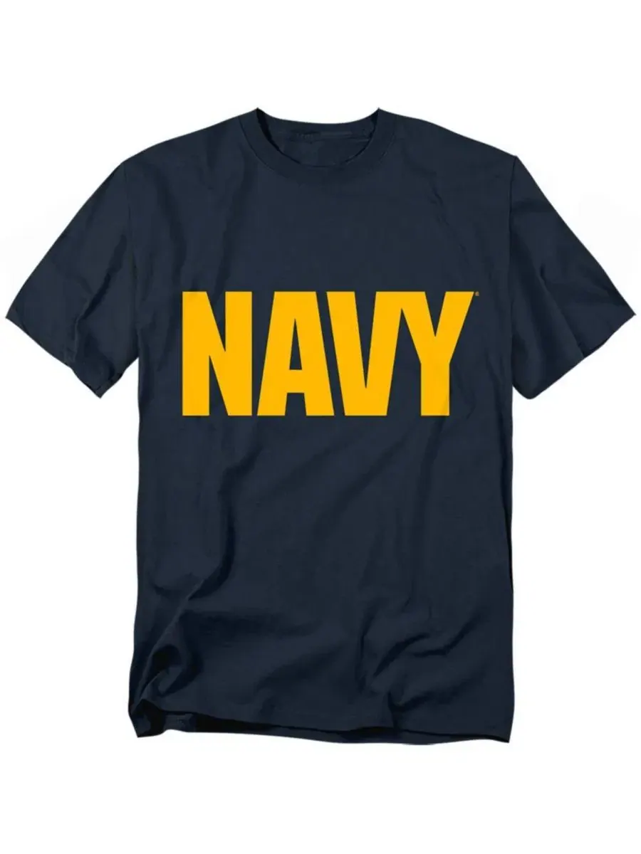 Футболка хлопковая с принтом Logo US Navy — изображение 1 из 3, темно-синий