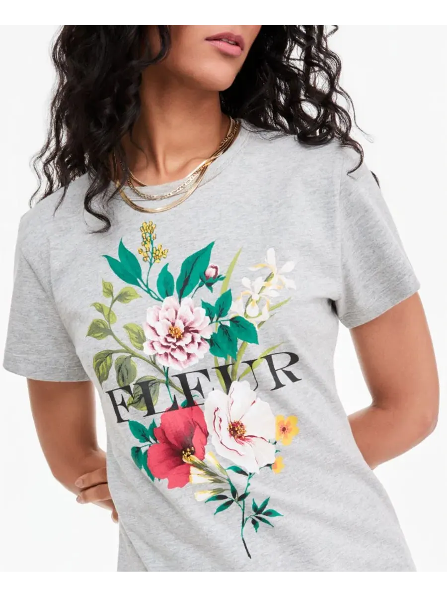 Футболка с графическим принтом и бисером Fleur Beaded Graphic On 34th — изображение 4 из 6, светлый серый