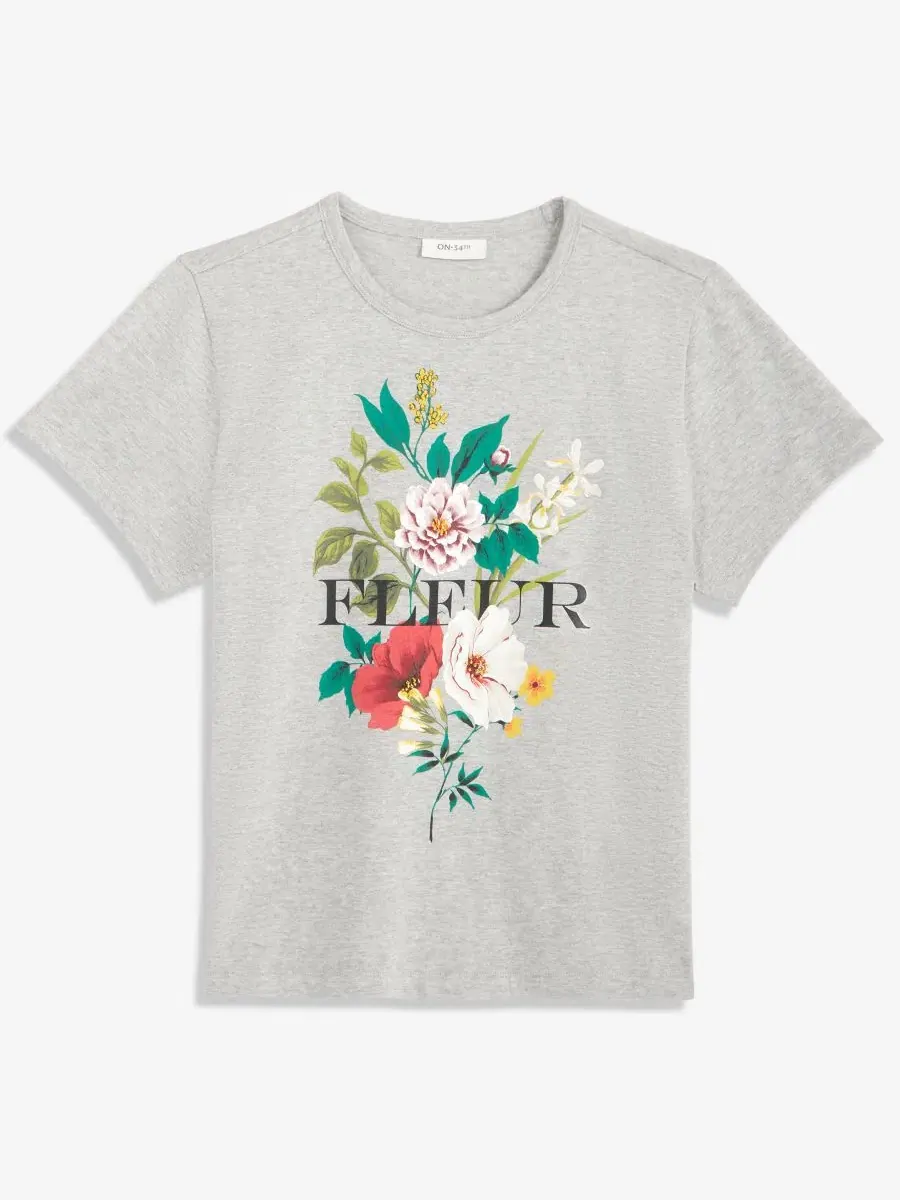 Футболка с графическим принтом и бисером Fleur Beaded Graphic On 34th — изображение 6 из 6, светлый серый