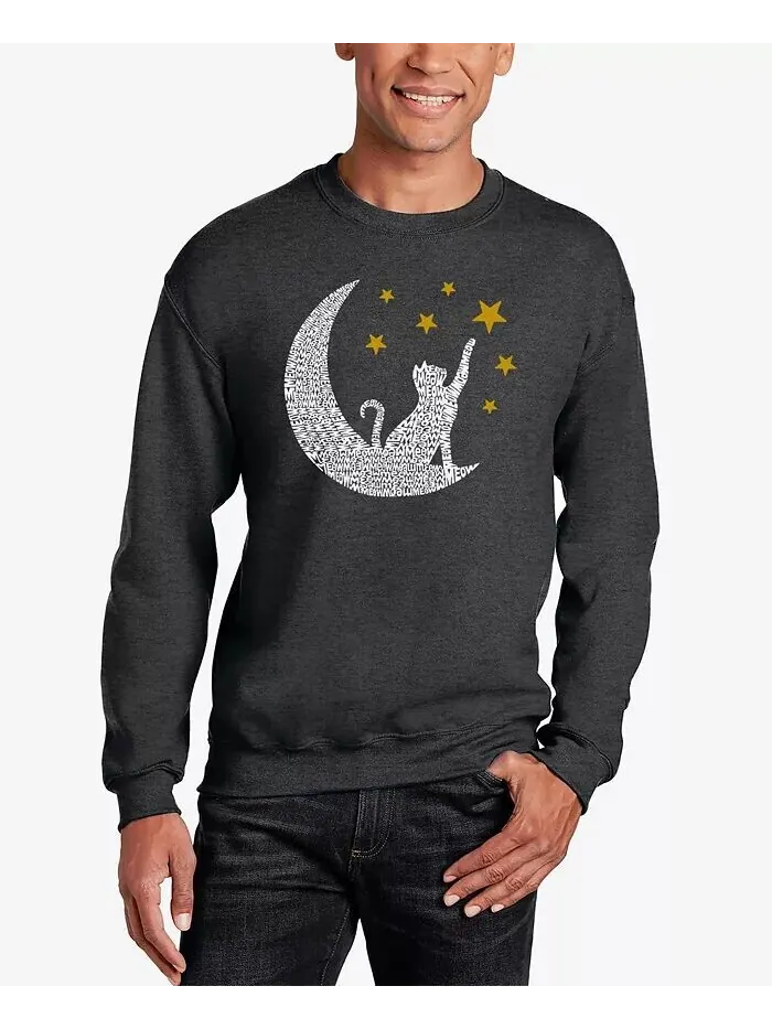Cat Moon - Мужская толстовка с круглым вырезом Word Art LA Pop Art — изображение 1 из 4, серый