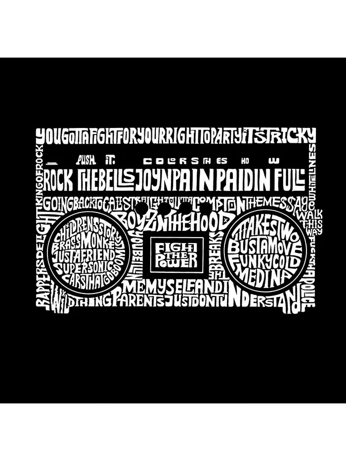 Мужская толстовка с капюшоном Word Art - Величайшие рэп-хиты 1980-х LA Pop Art — изображение 2 из 3, черный