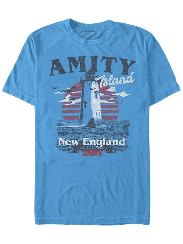 Футболка с коротким рукавом Jaws Men's Amity Island Destination Fifth Sun — изображение 1 из 1, светлый синий