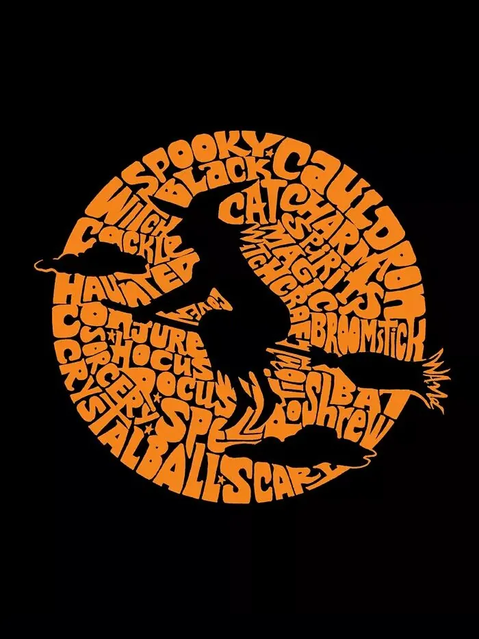 Женская толстовка с круглым вырезом Spooky Witch Word Art LA Pop Art — изображение 3 из 3, черный