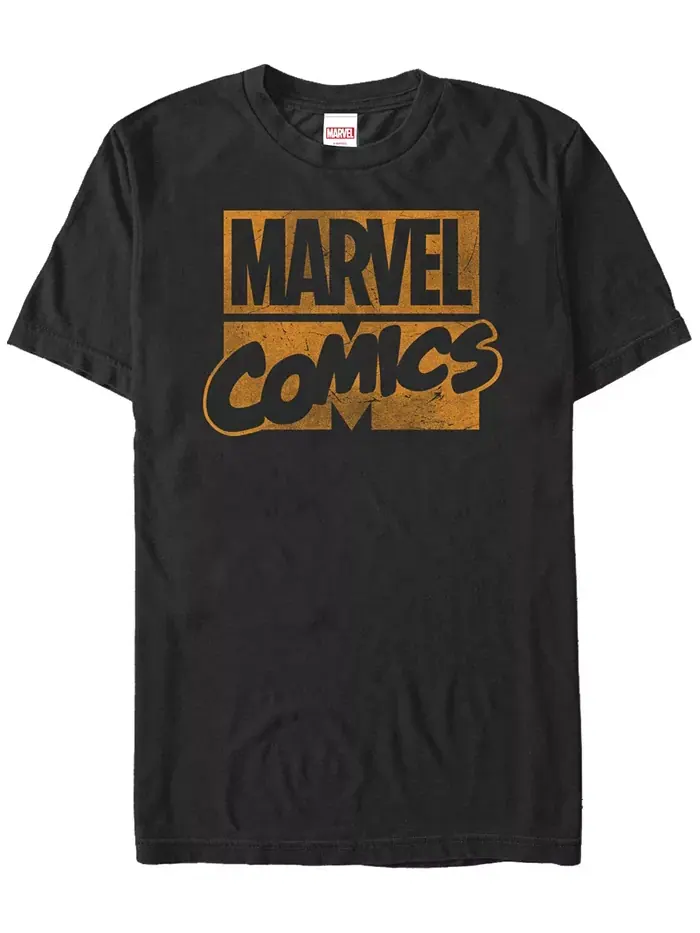 Футболка Marvel Men's Comics с потертым оранжевым логотипом, короткий рукав Fifth Sun — изображение 1 из 1, черный