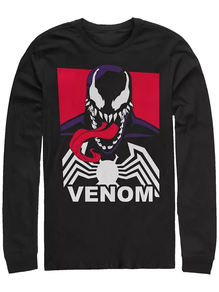 Футболка с длинным рукавом Marvel Men's Classic Venom Tongue out Poster Fifth Sun — изображение 1 из 1, черный