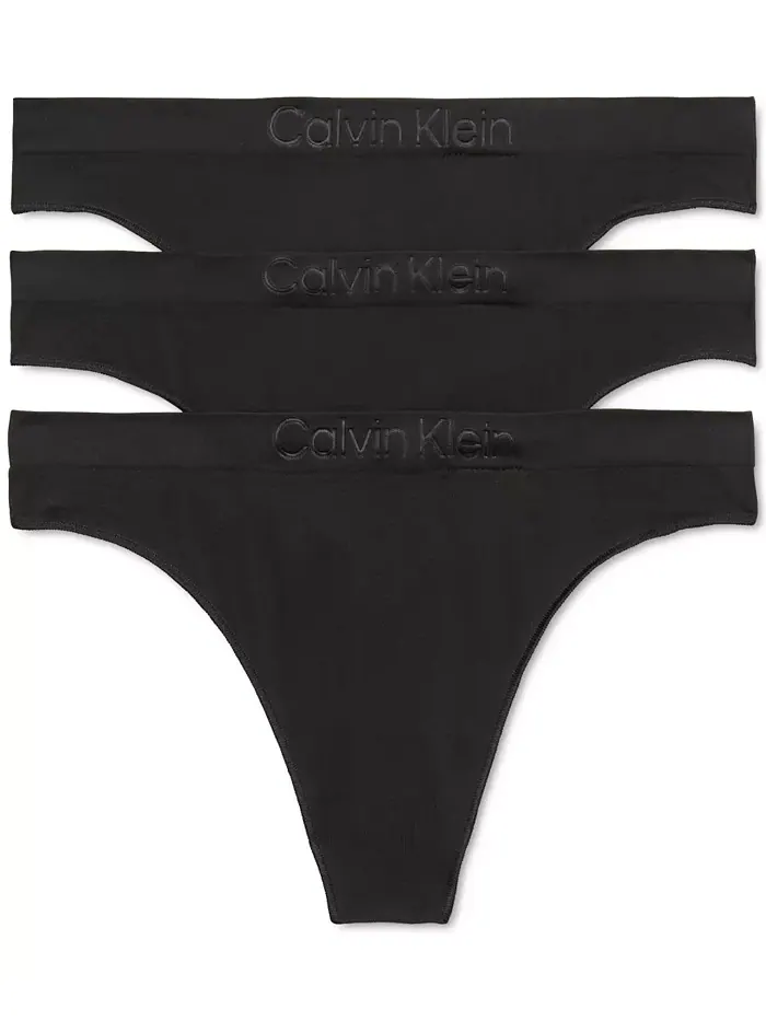 Женские стринги Mid-Rise с эластичной посадкой, 3 шт. QD5211 Calvin Klein — изображение 1 из 4, черный/черный/черный