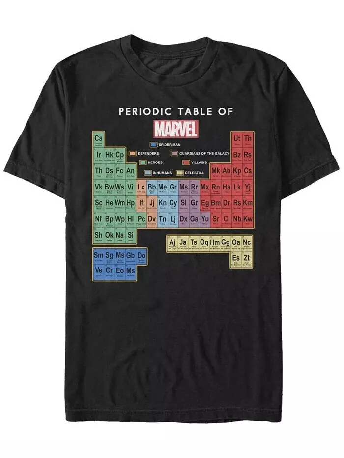 Футболка с коротким рукавом из коллекции комиксов Marvel для мужчин с периодической таблицей героев — изображение 1 из 1