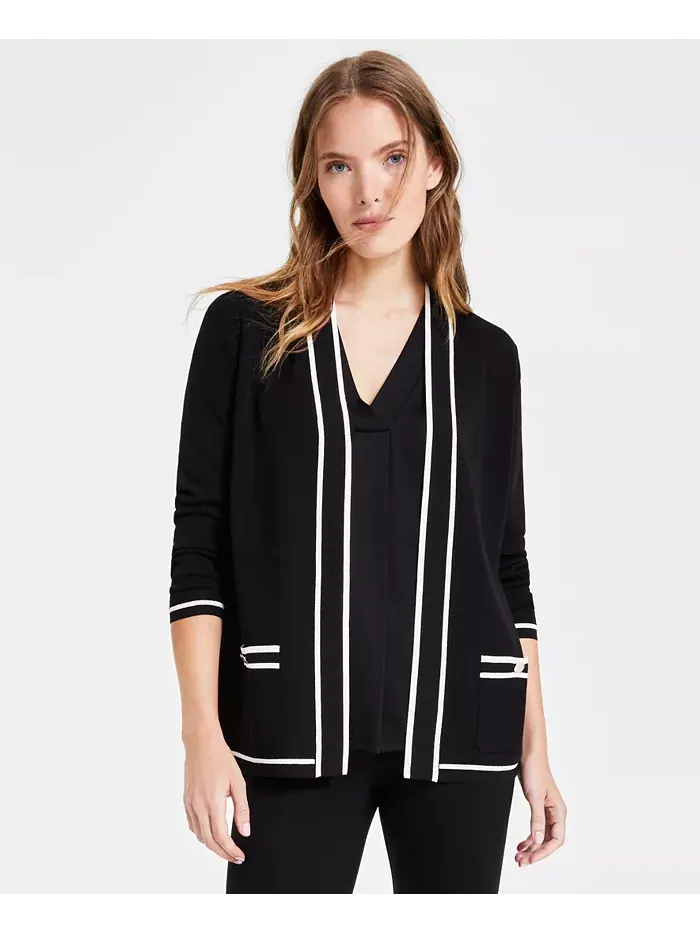 Женский кардиган Malibu с контрастной окантовкой Anne Klein — изображение 1 из 6, черный/белый