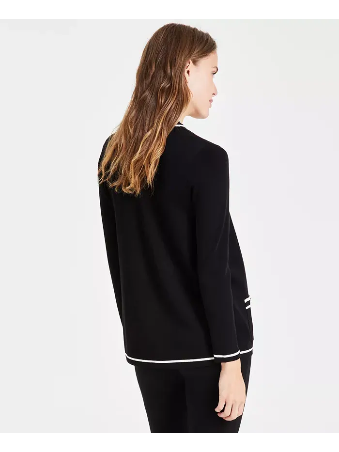 Женский кардиган Malibu с контрастной окантовкой Anne Klein — изображение 3 из 6, черный/белый