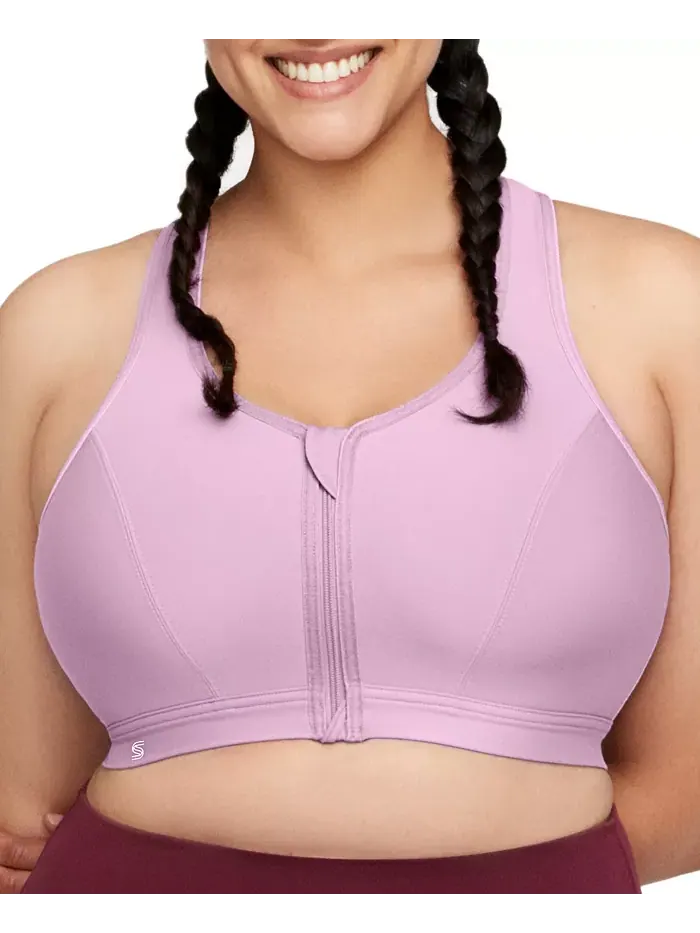 Бюстгальтер спортивный без косточек на молнии спереди Plus Size Full Figure 9266 Glamorise