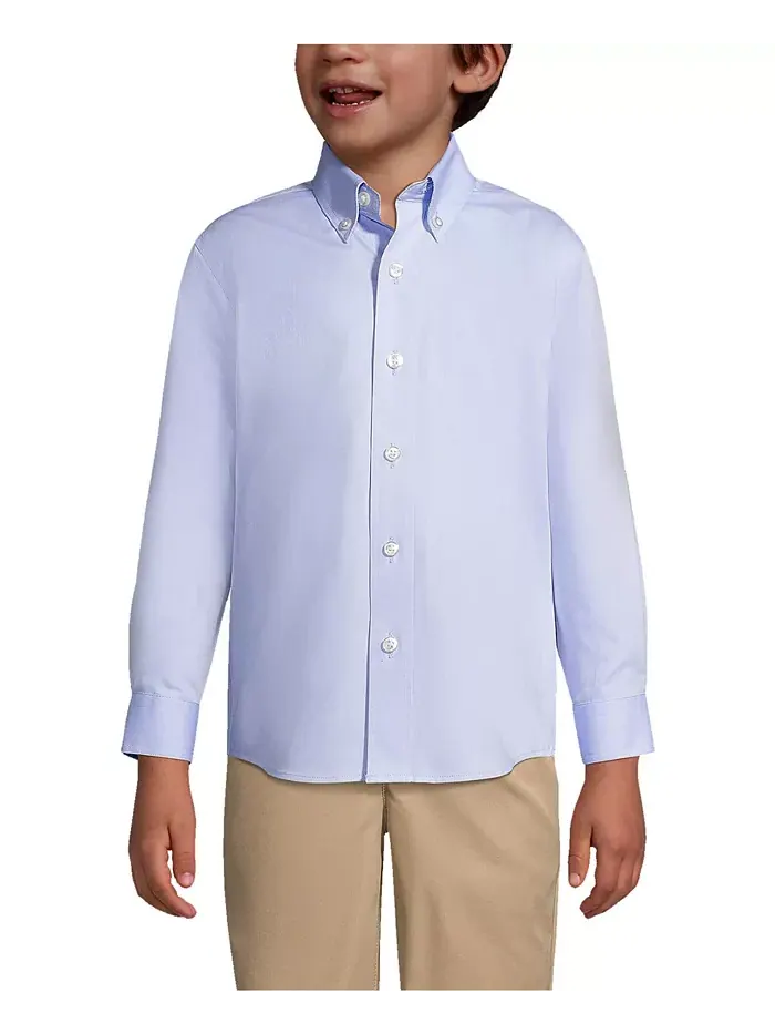 Длинный рукав для старших мальчиков, рубашка без глажки Pinpoint Dress Shirt Lands' End — изображение 1 из 3, синий