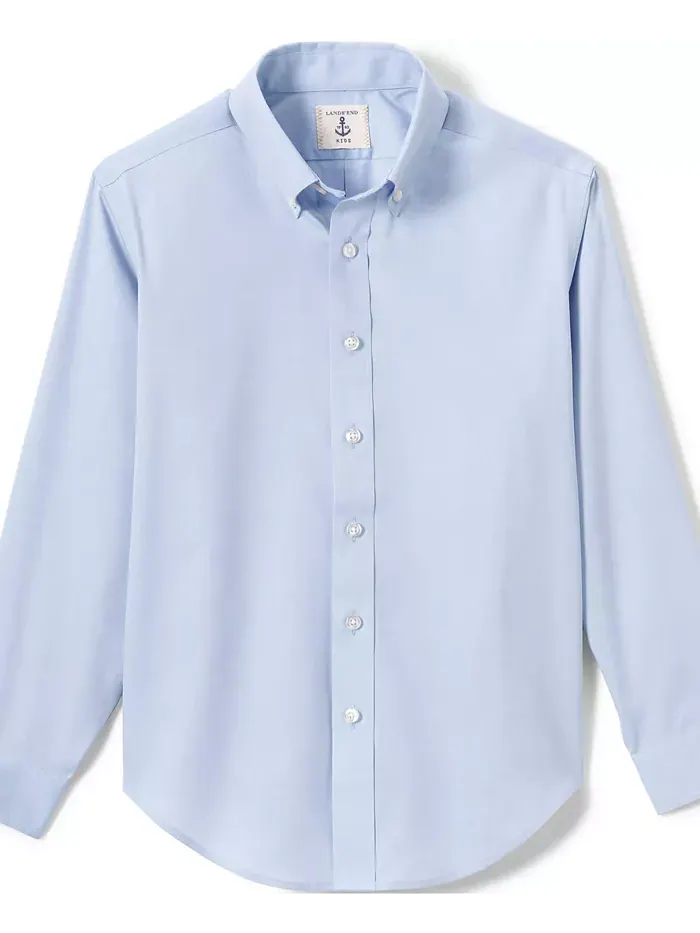 Длинный рукав для старших мальчиков, рубашка без глажки Pinpoint Dress Shirt Lands' End — изображение 2 из 3, синий