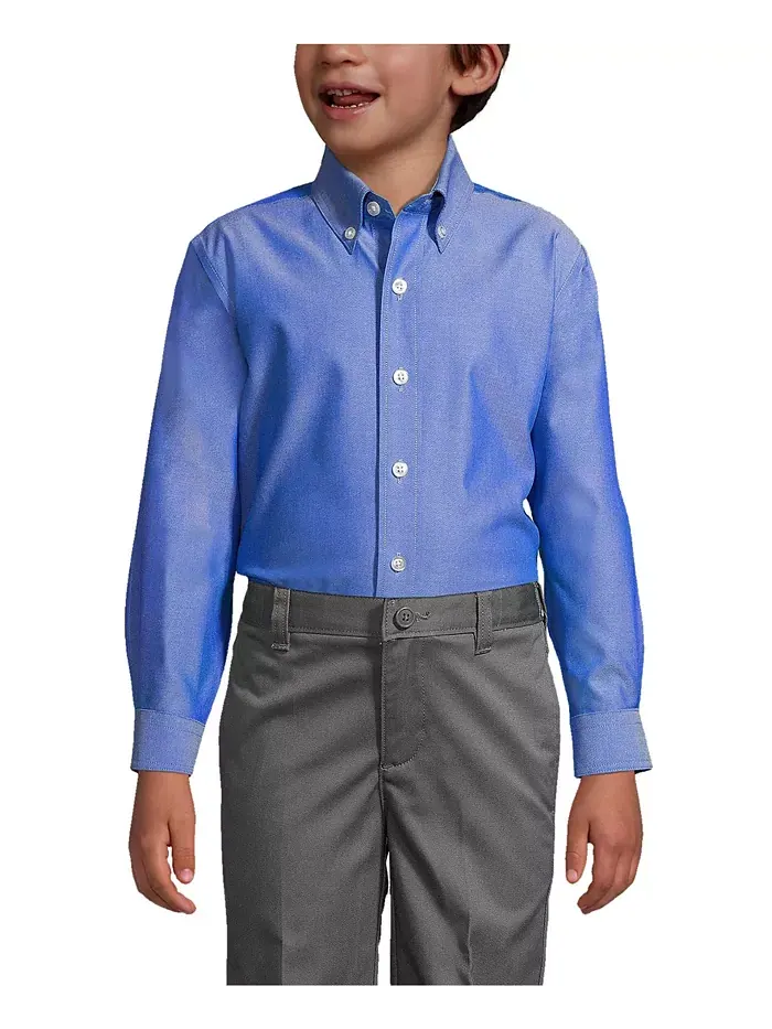 Длинный рукав для старших мальчиков, рубашка без глажки Pinpoint Dress Shirt Lands' End — изображение 1 из 3, синий