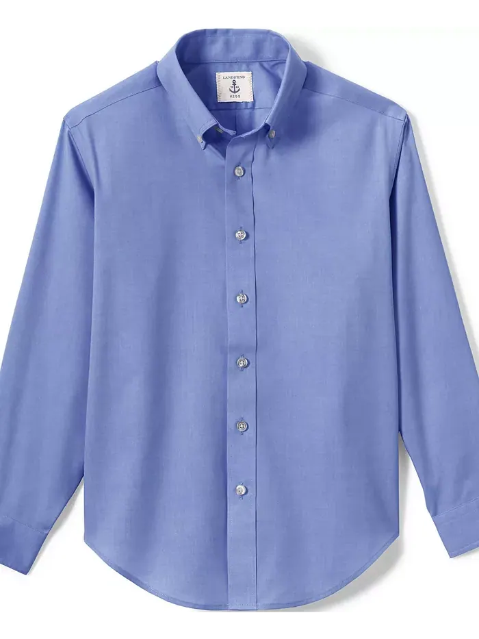 Длинный рукав для старших мальчиков, рубашка без глажки Pinpoint Dress Shirt Lands' End — изображение 3 из 3, синий